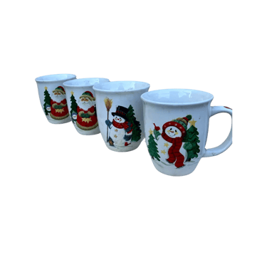 ( set of 4 ) STUDIO 33 - CHRISTMAS MUGS, 2-WINTER SNOWMAN \u0026 2 SANTA CLAUSE