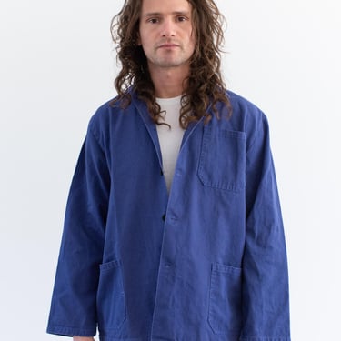 Vintage Blue Chore Work Jacket | Unisex Mended Cotton Canvas Utility Workwear Made in Europe | M L | J030 