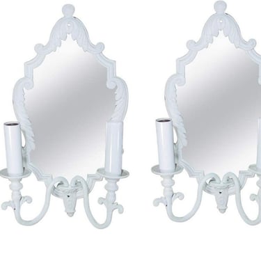 Pair of French Art Nouveau Painted Bronze Mirrored Sconces 