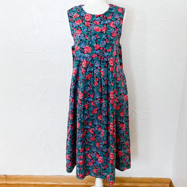 80s Beautiful Laura Ashley Rose Floral Pinafore Dress | Medium/Large 