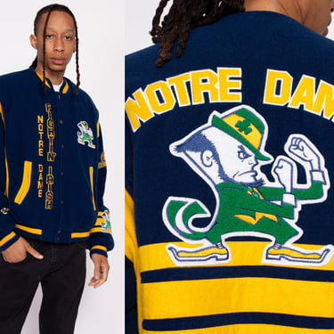 90s Notre Dame Fighting Irish Varsity Jacket - Men's Large | Vintage Nutmeg By Campri University Snap Button Athletic Bomber Coat 