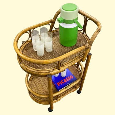LOCAL PICKUP ONLY ———— Vintage Rolling Rattan Bar Cart 
