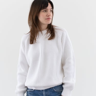 Vintage White Cotton Sweater | Raglan Sleeve | M L | 