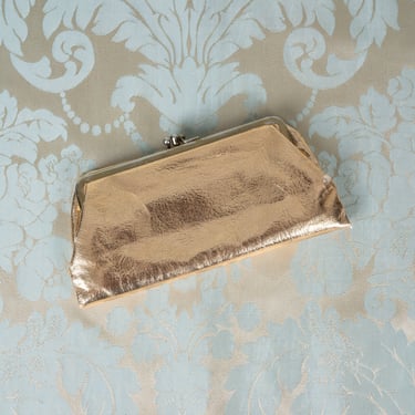Vintage 1960s Metallic Gold Foldover Clutch Wallet with Kiss Lock 