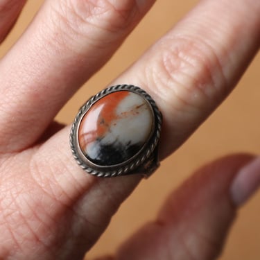 Petrified Wood RING / 1940's Southwestern Jewelry / Fred Harvey Era Sterling Silver Ring Size 8 1/4 