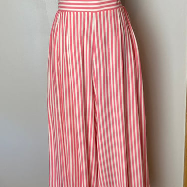 Vintage 80’s palazzo pants Pink & with striped rayon wide leg high waist gathered wide waistband Medium 