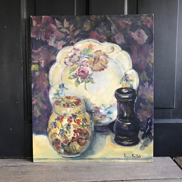 French Oil Painting, Floral Chinoiserie Faïence Still Life, Unframed, Oil on Board, Signed 