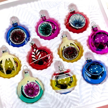 VINTAGE: 10pcs - 2002 Small Mercury Blown Glass Christmas Ornaments with Box - Indent Mercury Ornament 