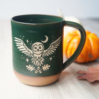Owl + Oak Mug - Farmhouse Style Handmade Pottery for Wisdom + Growth 
