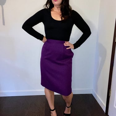 1990s Vintage Rayon Blend Purple Pencil Skirt with Pockets 