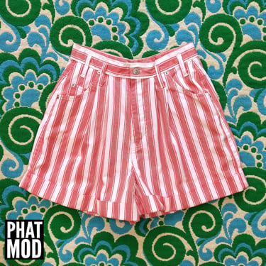 Fun Vintage 90s Red White Stripe Jean Shorts with Pockets 
