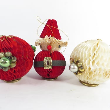 Vintage Set of 3 Honeycomb Christmas Ornaments 