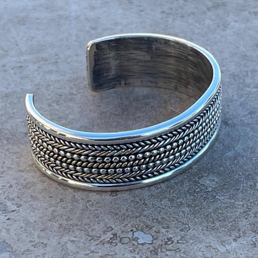 Daniel Mike ~ Vintage Navajo Sterling Wide Heavy Cuff Bracelet with Braided Silver and 12k Gold Filled Center Design - 51 Grams 