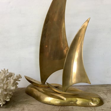 Vintage Brass Sailboats Statue, Large Pair Of Sailboats, Mid Century Modern, Table Sculpture, Sailing Enthusiast 