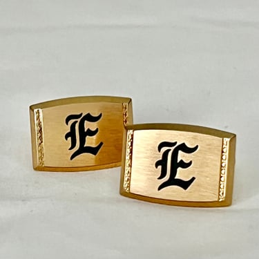 Monogram Cuff Links, Letter E, Initial, Cufflinks, Signed Hickok, Vintage 60s 70s 
