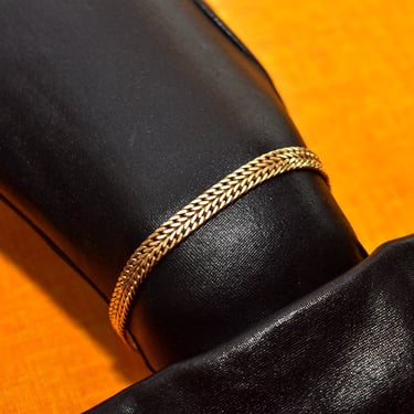 Italian 14K Double Curb Link Bracelet In Solid Yellow Gold, Wide Foxtail Chain Bracelet, Estate Jewelry, 7 1/2