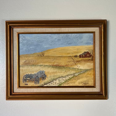 1970's Ray Parshall " Abandoned " Impressionist Farm Landscape Oil Painting, Framed 
