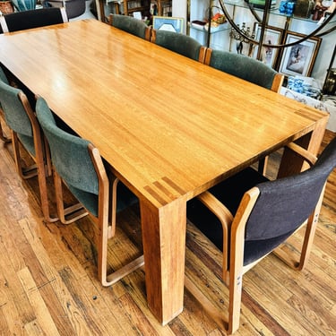 Custom Chunky Wood Dining Table and Set of 8 Gunlocke Chairs