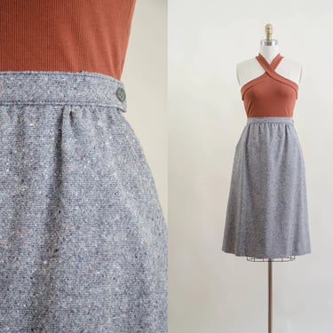 tweed wool skirt | 70s 80s vintage Pendleton dark light academia gray black white brown speckled wool a-line knee length skirt 