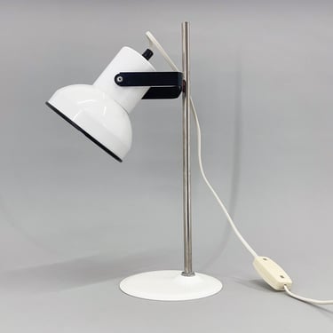 Mid-century White Metal Table Lamp, Czechoslovakia / Vintage Table Lamp / Adjustable Lamp Shade / Black and White 