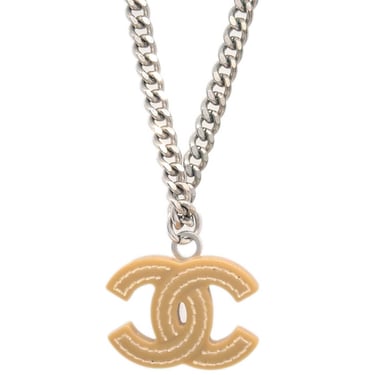 Chanel CC Chain Necklace Silver Brown 05A
