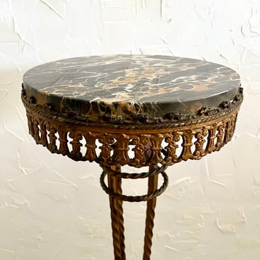 Vintage Marble Stand | Marble Top Display Pedestal | Victorian Plant Stand | Brass Bronze Table 