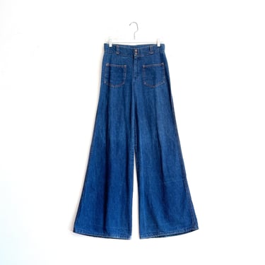 Vintage 70s Time and Peace Wide Leg Bell Bottom Denim Jeans 29W 