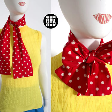 Adorable Vintage 60s 70s Red & White Polka Dot Neck Tie Sash 
