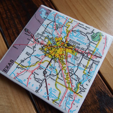 1994 Shreveport Louisiana Map Coaster. Shreveport Map. Vintage Louisiana Gift. City Map Coasters. Louisiana Décor. Map Gift. Repurposed Map. 