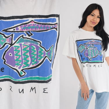 Cozumel Shirt 90s Mexico T-Shirt Tropical Fish Graphic Tee Retro Tourist TShirt Under the Sea Diving Single Stitch Vintage 1990s Bye Bye XL 
