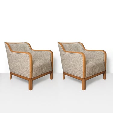 David Blomberg designed Swedish Art Deco pair of elm lounge chairs