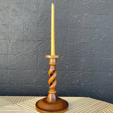 Barley Twisted Wood Candlestick
