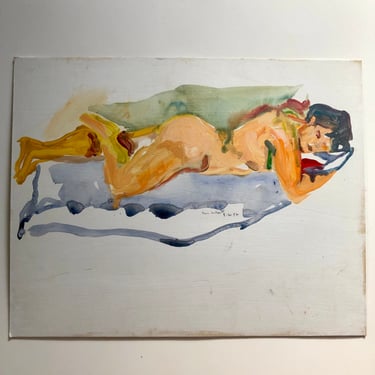 Vintage Figurative Reclining Nude, Signed Acrylic and Guache Painting by New York Artist, 1996 