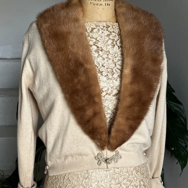 1950s Cashmere and Mink Cardigan Vintage Luxury Sweater 1950s Vintage 40 Bust 