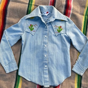 1970s Embroidered Denim Western Shirt