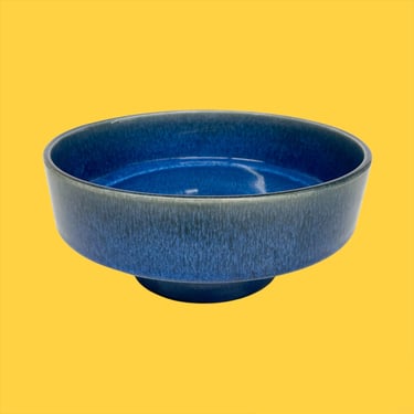 Vintage Fruit Bowl Retro 1980s  Ceramic + Planter + Catch All + Drip Glaze Blue + Speckled + Pedestal + Indoor Plant Display + Home Decor 