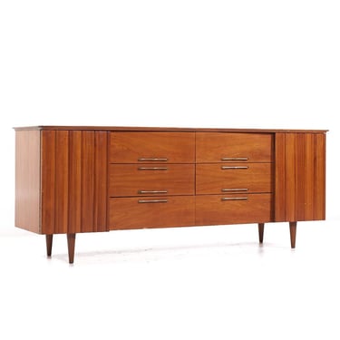 Young Manufacturing Mid Century Walnut Curved Front Lowboy Dresser - mcm 