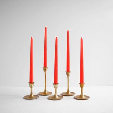 Vintage Brass Candlestick Set of 5 Mid Century Brass Candle Holders in Two Sizes with Tulip Bases 