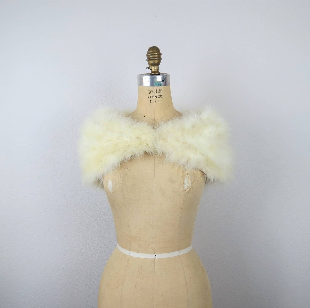 Vintage white ostrich feather capelet, cape, marabou shawl, swansdown
