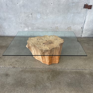 Vintage Freeform Wood Base/Glass Top Coffee Table