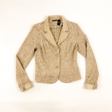 y2k DKNY Jeans Beige Baroque Burnout Textured Blazer / Upholstery / Large / Sand / Tan / Velour / Neutrals / Romantic / Jacket / Dystopian 