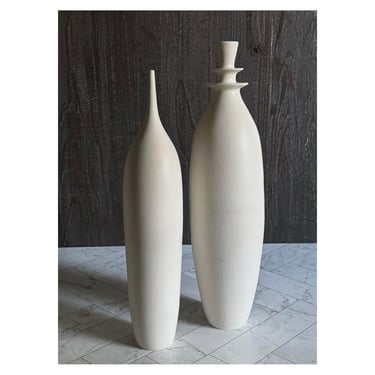 SHIPS NOW- Seconds Sale- 2 Ceramic Stoneware Tall Vases in White Matte 