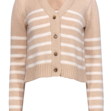 La Ligne - Peach & White Striped Cropped Wool Blend Cardigan Sz S