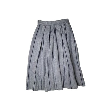 Vintage Navy-Blue Herringbone Wool Mid Skirt, Box pleated Wool Skirt, Size 4 