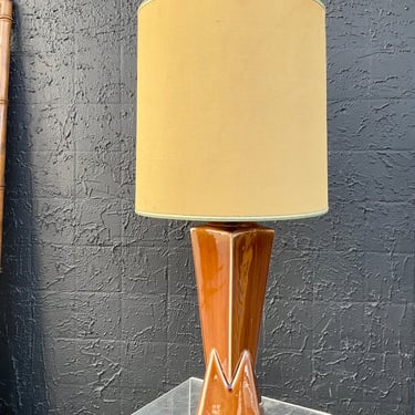 Brown Mcm Ceramic Lamp With Original Shade