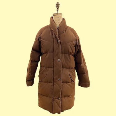 Vintage Woolrich Coat Retro 1980s Contemporary + Size Small + Puffer + Brown + L/S + Zip/Snap Front + Goose Down Lining + Womens Jacket 