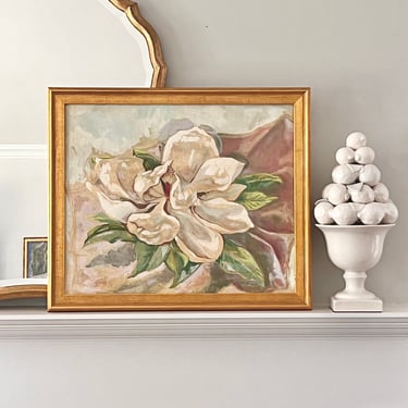 Large Vintage Magnolia Flower Oil Painting Original Signed 