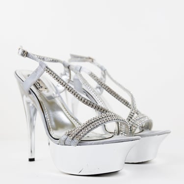 Vintage Silver Rhinestone Platform Stiletto's size 8.5 US Women's 