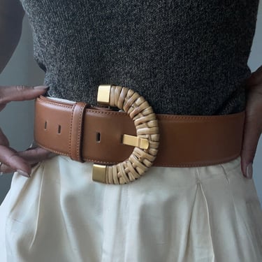 vintage genuine leather statement buckle modernist leather belt 