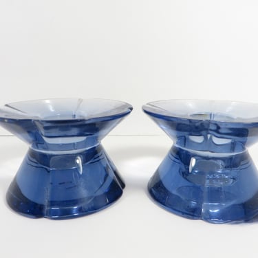 Vintage Rosendadl Blue Glass Candleholders - Pair of Vintage Modern Danish Candleholders 